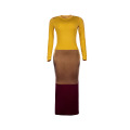 Ready to Ship Fall Autumn Bodycon Sexy Fashion Patchwork Maxi Long Casual Sleeves Long Skirt Casual Women Dress